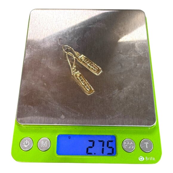 Israel Gold Plated Sterling Silver 925 Dangle Bar Earrings Rhinestone Inlay Sign - Picture 6 of 6